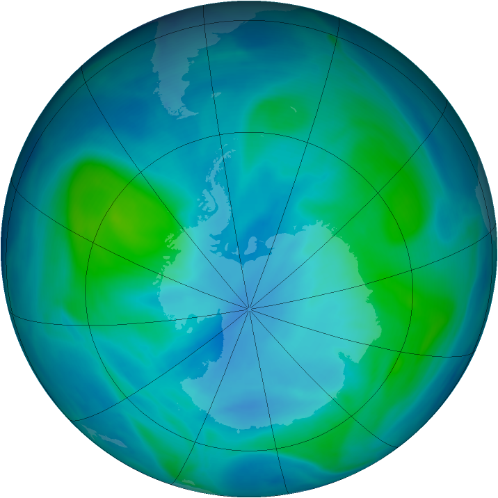 Antarctic ozone map for 09 February 2005